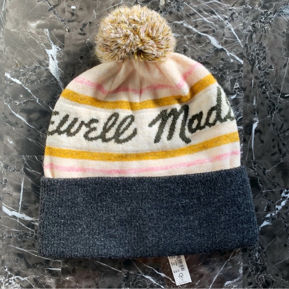 Madewell Accessories - New Madewell Beanie Pom Pom Spellout Gray